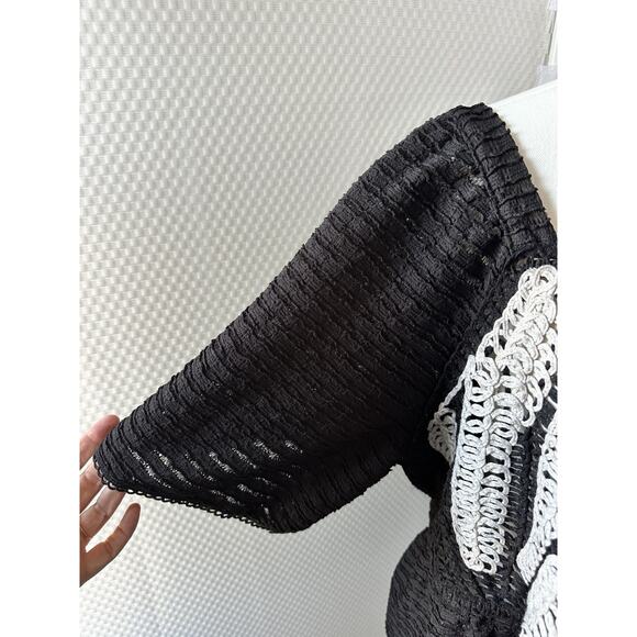 Sarah Hann x Anthropologie Flutter-Sleeve Crochet Black Babydoll Blouse 2x Plus - Picture 6 of 10